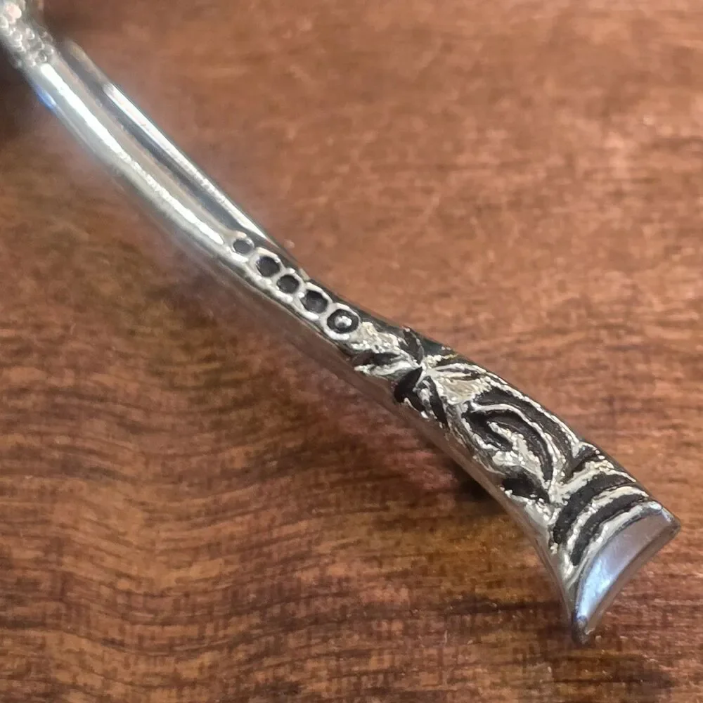 Tomahawk Brooch Vintage Silver-tone w/ Faux Turquoise Engraved Detailing 2.5